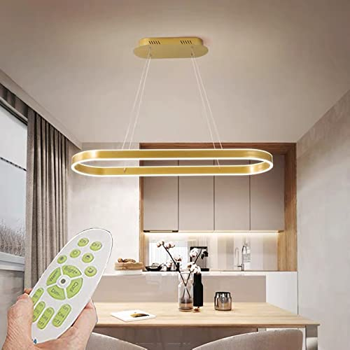 Modern LED Pendelleuchte Esstisch Hängelampe Licht Höhenverstellbar Bürolampe Küchenlampe Wohnzimmerlampe dimmbar mit Fernbedienung Wohnzimmer Esszimmer Dekor Hängeleuchte (L120cm 108W, Gold)
