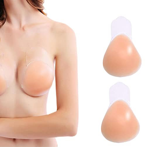 KFLY Silicone Adhesive Bra, Strapless Push Up Breast Lift Invisible Bras, Reusable Sticky Pasties Nipple Covers for Wedding Dress, Evening Dress, Backless Clothing