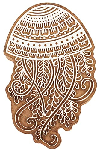 IBA Indianbeautifulart Textildruckblock Qualle Hand Geschnitzter Holzstempel Holzblock-Druck Textilstempel Fur Stoff- / Keramikblocke- 5 Zoll