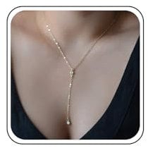Aneneiceera Boho Crystal Pendant Gold Necklace Choker Chain Vertical Y Lariat Rhinestone Drop Charm Fashion Wedding Jewelry Gift for Women