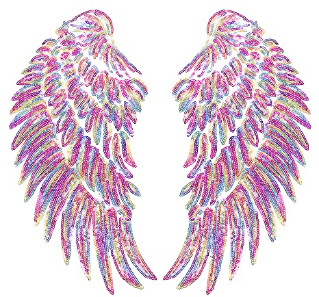 GKONGU Paillette Engelsflügel Aufnäher 1 Paar,Gestickte Flügel Motiv Applikationen Borten Ornamente, Perfekt zum Aufnähen oder Aufbügeln von Kleidungsjacken Dekoration Reparatur