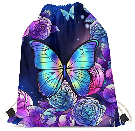 HELLHERO Turnbeutel mit Kordelzug, Rucksack für Kinder, Damen, Herren, Reisen, Sport, Schmetterling 2, One size