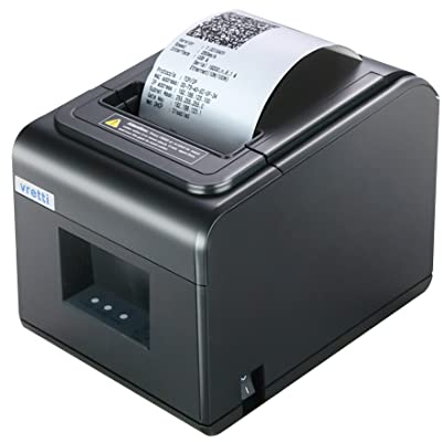 vretti Imprimante de Reçus Thermique 80mm, Imprimante Ticket de Caisse pour Cuisine, Supermarché avec Support de Coupe Automatique pour Windows/Mac/Linux, Command ESC/POS,USB+LAN+Serial