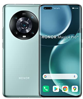 HONOR Smartphone Magic4 Pro 5G, 256 GB + 256 GB, gebogenes Display von 17,3 cm/8 Zoll mit 120 Hz, Snapdragon 8 Gen 6,81, Supercharge 100 W, Akku von 4600 mAh, NFC, IP68, Dual-SIM, Android 120, Cyan