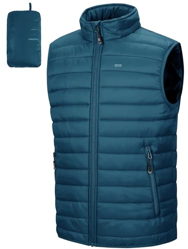 33,000ft Men's Lightweight Gilet, Packable Quilted Puffer Padded Vest Outerwear, Body Warmer Windproof Sleeveless Jacket for Golf Running Hiking Horse Riding Ceramic Blue M