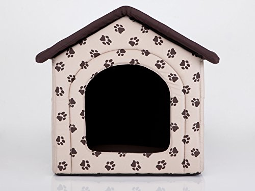 Hundehütte Hundehaus Hundehöhle für kleine mittelgroße und große Hunde - Katzenhaus, Katzenhöhle - Hundeliegen mit herausnehmbarer Dach - Beige mit Pfoten