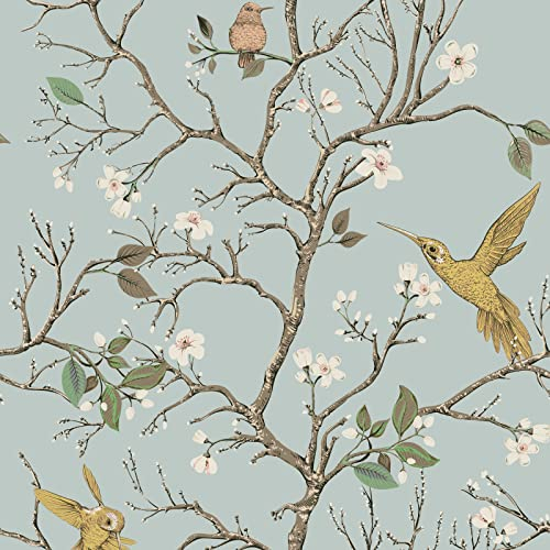 VaryPaper Papier Peint Fleuri et Oiseaux 44.5cmx800cm Papier Peint Tropical Jungle Papier Adhesif pour Meuble Papier Adhésif Décoratif Papier Peint Adhesif Mural Salon Chambre Stickers pour Meubles