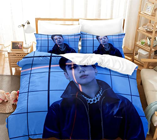 NECEHY BTS Bettwäsche Set Mit Kissenbezügen Bettbezug Set BTS Bangtan Boys 3D-Druck Weiche Mikrofaser Duvet Cover ?für Kinder Teens Erwachsen,ab-1765,Single:55x79/140x200cm