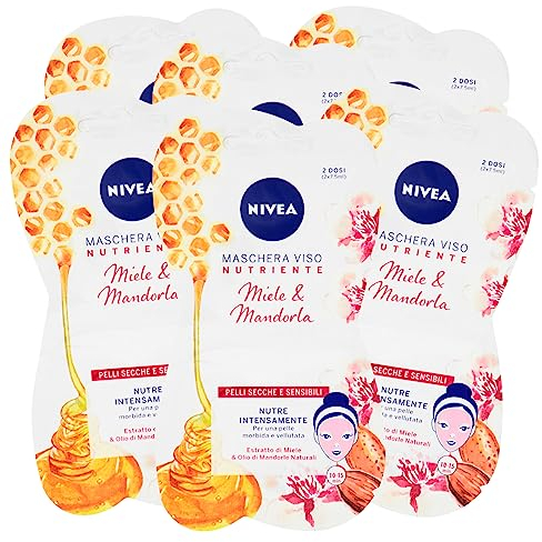 NIVEA Nährende Gesichtsmaske Honig & Mandel für trockene und empfindliche Haut, beruhigende Formel mit intensiver Wirkung mit Hydra IQ Technologie und natürlichen Extrakten – 12 Anwendungen