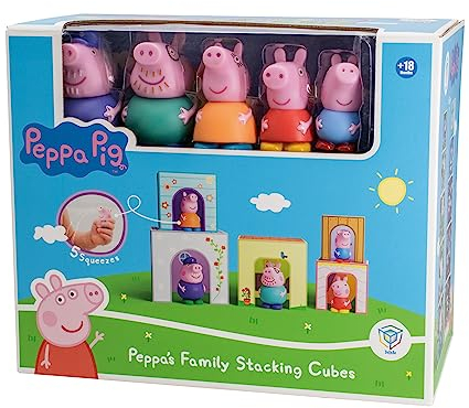 Peppa Pig - 5 Cubos apilables y 5 Figuras de Peppa Pig - 2 Juguetes en 1 - (Deqube 921D00064)