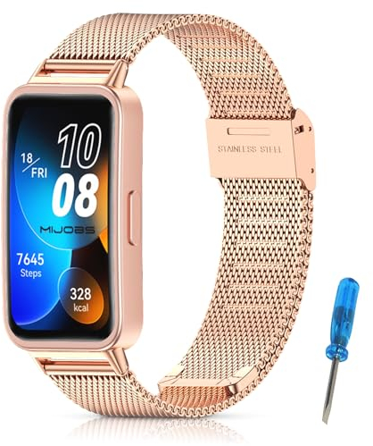 MIJOBS Cinturino di Ricambio per Huawei Band 10 & 9 & 8 Cinturini Acciaio Inox in Metallo, Bracciali di Ricambio per Orologi Intelligenti, Oro Rosa