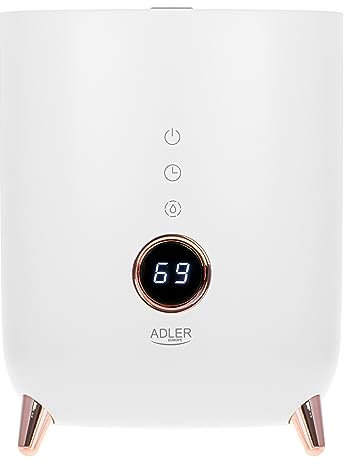 ADLER EUROPE AD 7972 Ultraschall-Luftbefeuchter, LED-Bildschirm mit Berührungstasten, Operationsbereich bis zu 35m2, Befeuchtungskapazität 150-300ml/Stunde, Aromatherapie-Funktion (Weiß)