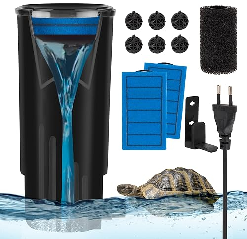 Mingke Filtro Tartaruga a Basso Livello dell'Acqua Filtro a Cascata Filtro Interno Acquario Pompa Filtro per Tartarughe d'Acqua Crawlers Amphibians 5W 500L / H Adatto per Acquario sotto 50L - Nero