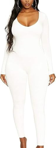 Rongseng Jumpsuit Damen Langarm Rundhalsausschnitt Sport Jumpsuit Lang Eng Stretch Einteiler Bodycon Yoga Bodysuit Overall Nahtloser One Piece Workout Playsuits Sportanzug Trainingsanzug Club Outfit