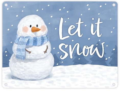 Schneemann im Winter Metallschild in 15x20 cm mit Spruch Let it snow ein winterliches Schild für die Weihnachtszeit Weihnachten Schnee Blechschild