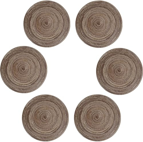 VEIZIBEE Tovagliette Lavabili Rotonde,Tovagliette intrecciati a mano,Antiscivolo,interni,Set di 6 Tovaglietta Colazione in tessuto intrecciato per cucina,tavolo pranzo in stile europeo,38cm,Arancione
