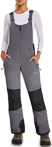 DAFENP Pantaloni Sci Donna Inverno Salopette Neve Impermeabile Pantaloni Snowboard Isolata Antivento Caldo Pantaloni Softshell con Tracolla Regolabile e Tasche Multiple HXK8778W-Grey-XS