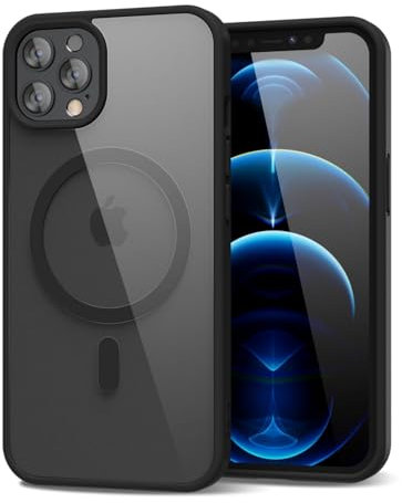 oakxco for iPhone 12 Pro Max Case Clear Magnetic Compatible with Magsafe, Thin Slim Transparent Non Yellowing, Hybrid Soft Silicone Bumper & Hard Plastic Protective Cover for Women, Black