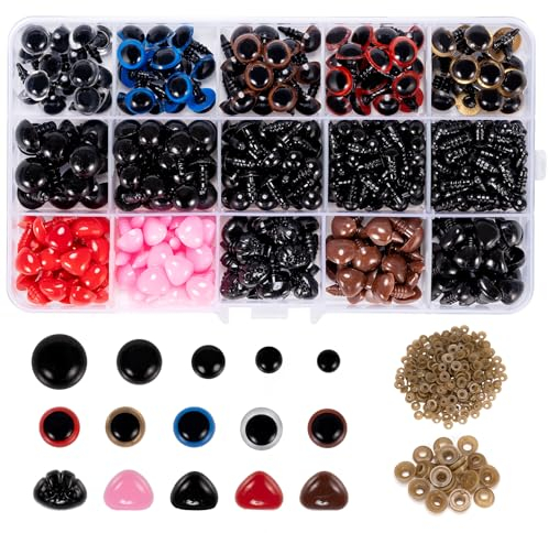 Carehabi Lot de 752 Yeux et Nez de sécurité avec rondelles pour Amigurumi Crochet Poupées Artisanales Animaux en Peluche et Ours en Peluche (6-14mm)
