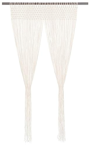 FENLAX Makramee Vorhang 140x240 cm Baumwolle Fadenvorhänge für Türen Vorhang Balkontür Türvorhang Fenstervorhang Raumteiler Vielseitigen Fadenvorhängen Schaufensterdekoration