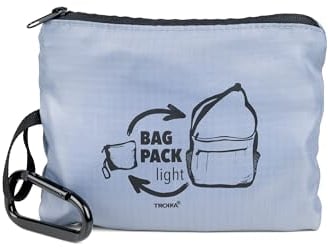 TROIKA Schultertasche faltbar (platzsparend im Innenfach verstaubar) mit Karabiner zur schnellen Befestigung – BAG PACK – großes Hauptfach, kleines Innenfach und Außenfach – Polyester – grau