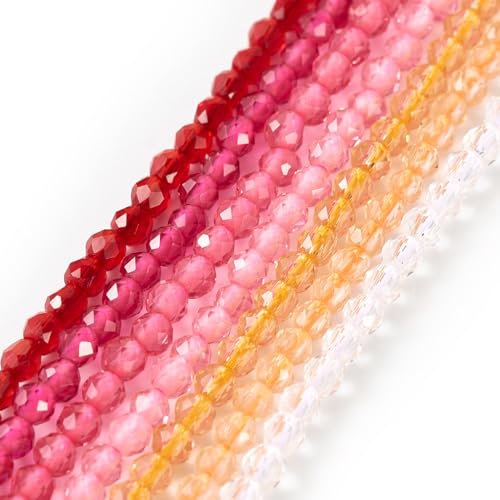 PandaHall - 7 hebras de cuentas de cristal facetado de 2 mm, cuentas sueltas redondas de cristal transparente para manualidades, pulseras, joyas