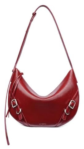 LA FESTIN Umhängetasche Damen Aus Rindsleder, Handtasche Damen Mit Verstellbarem Lederband, Handtasche Damen Umhängetasche Mit Reißverschluss - Lavarot