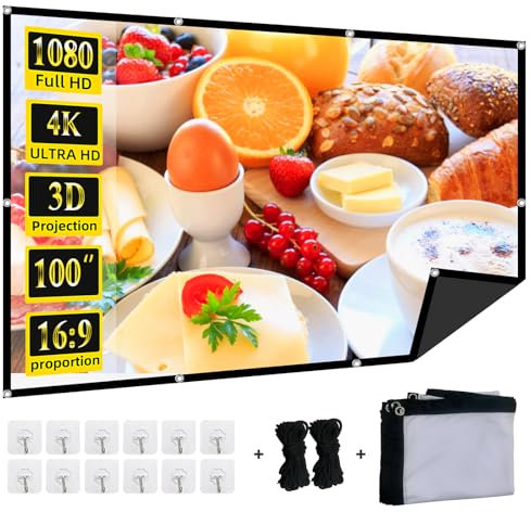 Portable 100-inch Projector Screen,XINLEMY 4k HD 16:9 Anti-Crease Foldable black backing Absorbs Light Projection Screen Washable Indoor Movies Screens for Home Theater Backyard Indoor and Outdoor