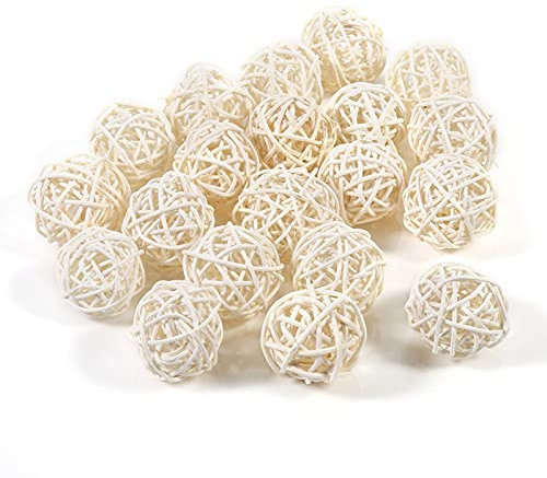 Tissting 20 Pieces Wicker Rattan Balls, 3cm Decorative Balls, Vase Centerpiece Bowls Orbs Filler House Ornament for Craft, Wedding, Party, Potpourri Decor(White)