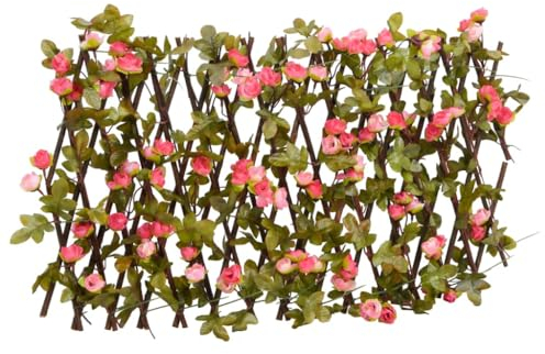 LAPOOH Rankgitter mit Künstlichem Efeu Erweiterbar Dunkelrosa 180x30cm, Rankhilfe, Spaliere Und Rankhilfen, Kletterhilfe Für Pflanzen, Rosenstütze, Tomatenturm, Kletterrosen, Rosenrankgitter - 366576
