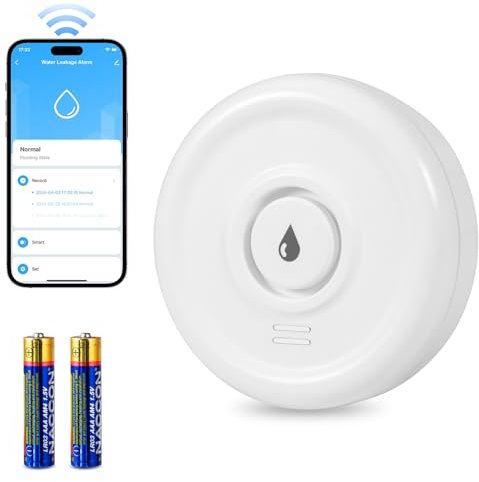 Detector de Fugas de Agua WiFi 2.4GHz Detector Fugas de Agua con Batería 100dB Alarma Inteligente Sensor de Agua, Smart Life App Control Detector de Agua para Cocina Sótano Baño (Paquete de 1)