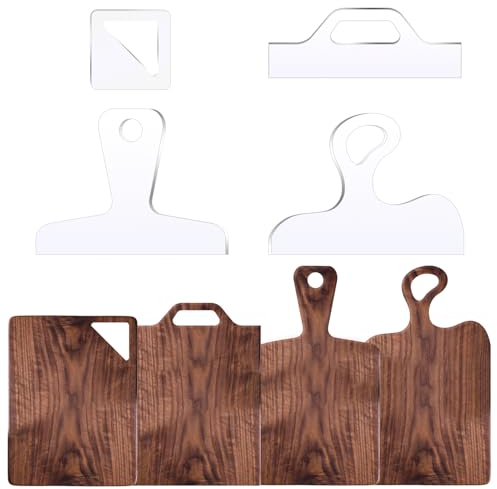 Router Templates, 4pcs Acrylic Charcuterie Board Handle Template, LYMOI Clear Cut Board Thick Handle Template, Angled Curvy Tracing Stencils Cut Guide Tools for Kitchen Woodworking. (Style 1)