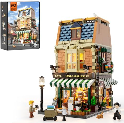 FUNWHOLE Set de Ladrillos de Iluminación para Librería Café - Casa de Café en la Ciudad con Luz LED Modelo de Construcción Modular 1718 Piezas para Adultos y Adolescentes