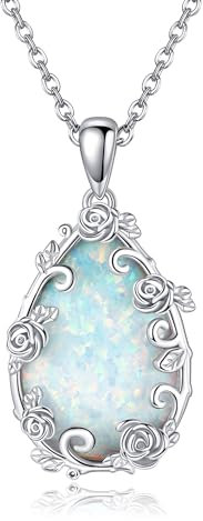 ONEFINITY Opal Rose Halskette 925 Sterling Silber Teardrop Opal Anhänger Schmuck für Frauen
