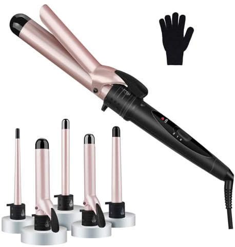 5 in 1 Lockenstab Set -Multifunktions Austauschbare Lockenwickler Set,0.3 bis 1.25 Zoll Lockenstab mit Keramikbeschichtung und hitzebeständigem Handschuh