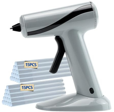 Krightlink Cordless Hot Glue Gun, Fast Preheating Rechargeable Hot Glue Gun Kit with 30 Premium Glue Sticks for School Crafts DIY Arts Quick Home Repairs, Grey - 20W