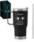 Maverton Mug Isotherme Noir 600 ml en Acier Inoxydable avec Brosse de Nettoyage - Gobelet avec Paille et Couvercle gravé - Cadeau Anniversaire Femme - Idee Cadeau Femme merci