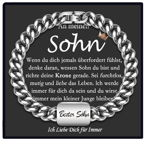 FAOMZQ Geschenk für Sohn, Kubanische Armband mit Gravur Bester Sohn, Sohn Geschenke von Mama Papa Eltern zum Geburtstag Abschluss Firmung Kommunion Jugendweihe Einschulung Weihnachten