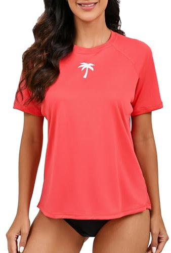 Halcurt UV Shirt Damen Kurzarm Rash Guard mit BH UPF 50+ Badeshirt UV Schutz Surf Schwimmshirt Schnell Trocknender M