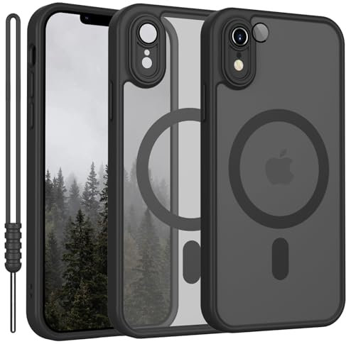 iPhone XR Hülle mit MagSafe, Hanyhülle iPhone XR Magnetisch Dünn Matte Touch Kameraschutz, Anti-Gelb rutschfest Kratzfest Schutz Stoßfest Hülle Matt Schwarz