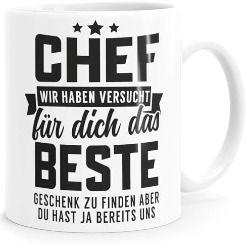 MoonWorks® Kaffee-Tasse Spruch Chef Wir haben versucht das beste Geschenk für dich zu finden Kaffeebecher lustig Bürotasse Weiss-schwarz standard