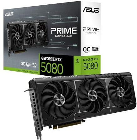 ASUS PRIME NVIDIA GeForce RTX 5080 OC Edition, Scheda Grafica 16 GB GDDR7, 256 Bit, PCIe 5.0, 1 HDMI, 3 DisplayPort, Software GPU Tweak III, Nera, PRIME-RTX5080-O16G