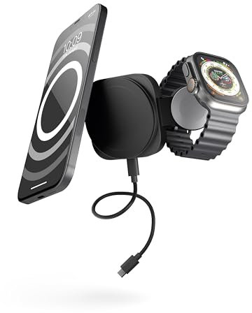 Zens Travel Wireless Charger Pro 2, MagSafe und Qi2-kompatibles Kabelloses Ladegerät 15 W für iPhone Air,17, 16,15,14,13,12, Apple Watch, AirPods, inkl. integriertem, 1 m langem USB-C-Kabel, Schwarz