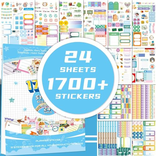 24 Blatt 1700+ Stück Schüler Planer Aufkleber - Hausaufgaben & Stundenplan Sticker für Kalender, Tagebuch, DIY Scrapbooking - Schulorganisation, Lernplanung, Organizer Zubehör