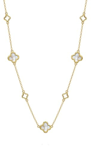 Lllunimon Sterling Silber Perlmutt Halskette 14K vergoldete Klee Halskette für Frauen Vier Blatt Klee Halskette Blume Glück Anhänger Zierliche Schmuck Geschenke