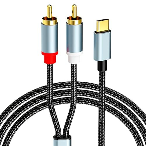 USB C to RCA Cable 1.5M – Type C to Phono Red White Audio DAC Lead Compatible with iPhone 15 Pro Max, iPad Pro/Mini/Air, Galaxy S24 S23 S22 S21 S20 FE, Note 20, Pixel 8, Speaker, Turntable, Hi-Fi
