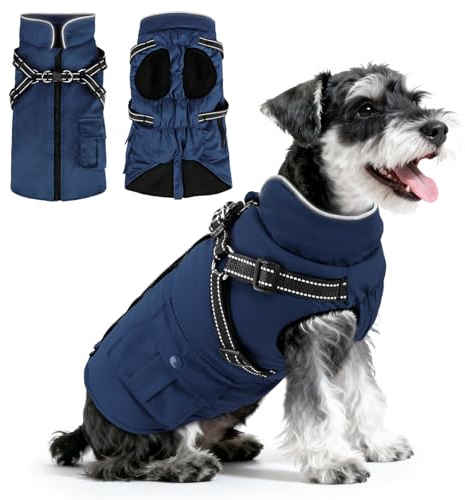 Woiil Hundemantel Hundejacke Wintermantel für Grosse Hunde, Hundemantel Winter mit Geschirr, Hunde Wintermantel Ärmellose Baumwolle Gepolsterte Weste Wasserdicht Warme Reflektierend, Navyblau L