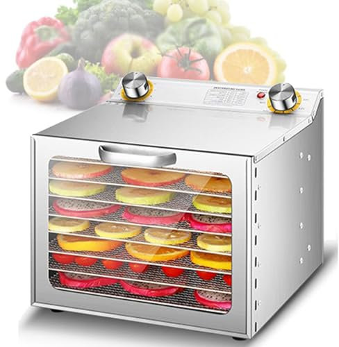 KHYTEBV Secadora de Alimentos de Acero Inoxidable de 8/12 Capas, Secado Uniforme de 360°, Temporizador Ajustable de 12 h y Control de Temperatura de 30 a 90 °C, protección contra sobrecalentamiento.