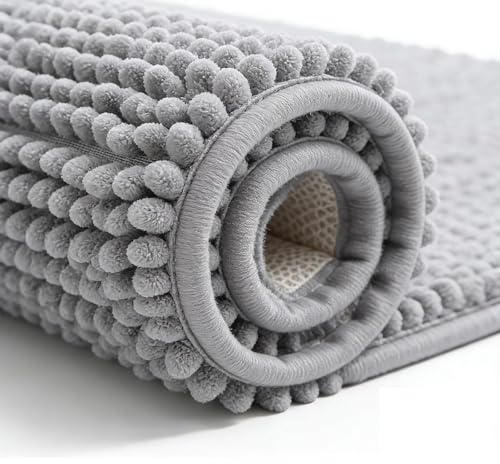 RUCUDIM L-Shaped Bath Mat & Shower Mat, Non Slip Chenille Bath Mat, Ultra-soft Bathroom Corner Rug Ideal for Square Shower Cubicles, Bathroom Floors Tub, Washable, Tumble Dryer Safe, 80 x 80 cm