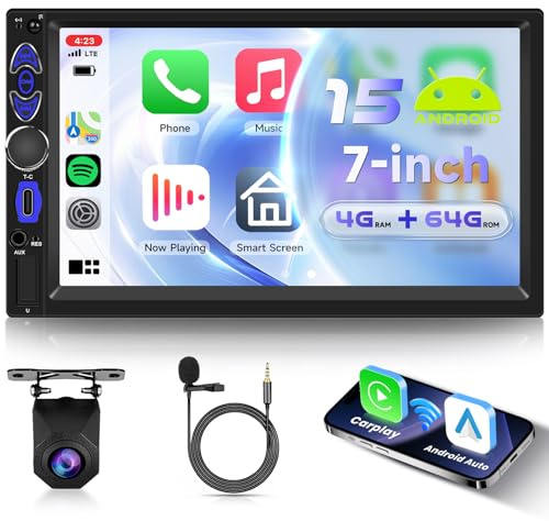 VECHTEL 4G+64G Android 15 Autoradio 2 Din con Carplay Android Auto senza Fili, 7 Pollici HD Schermo Tattile con Bluetooth GPS DSP 4G/Wi-Fi Radio AM/FM/RDS USB/Tipo-C Telecamera